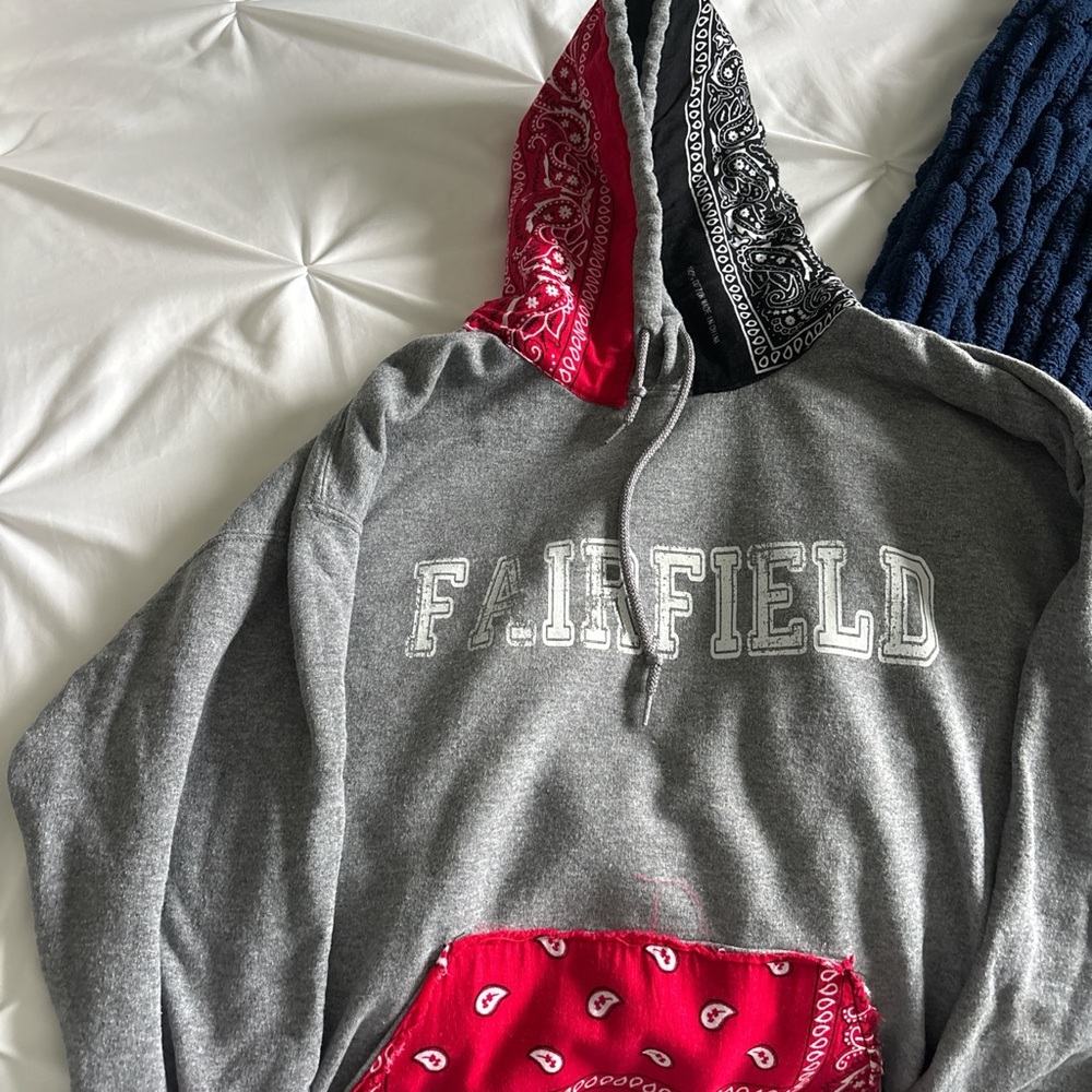 Gray and Red Fairfield University custom hoodie